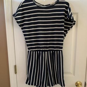 Navy blue and white striped romper